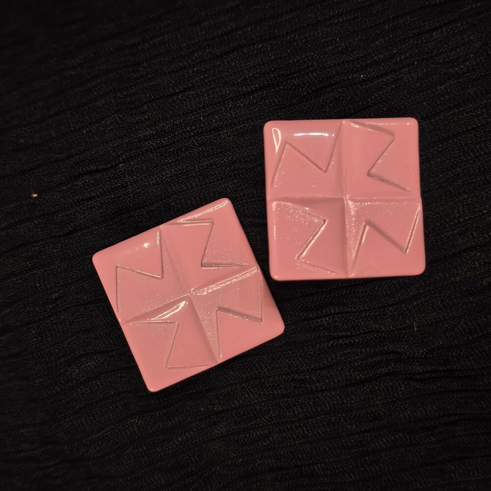 Vintage 80s Pink Geometric Square Statement Earrings Oversized Studs
